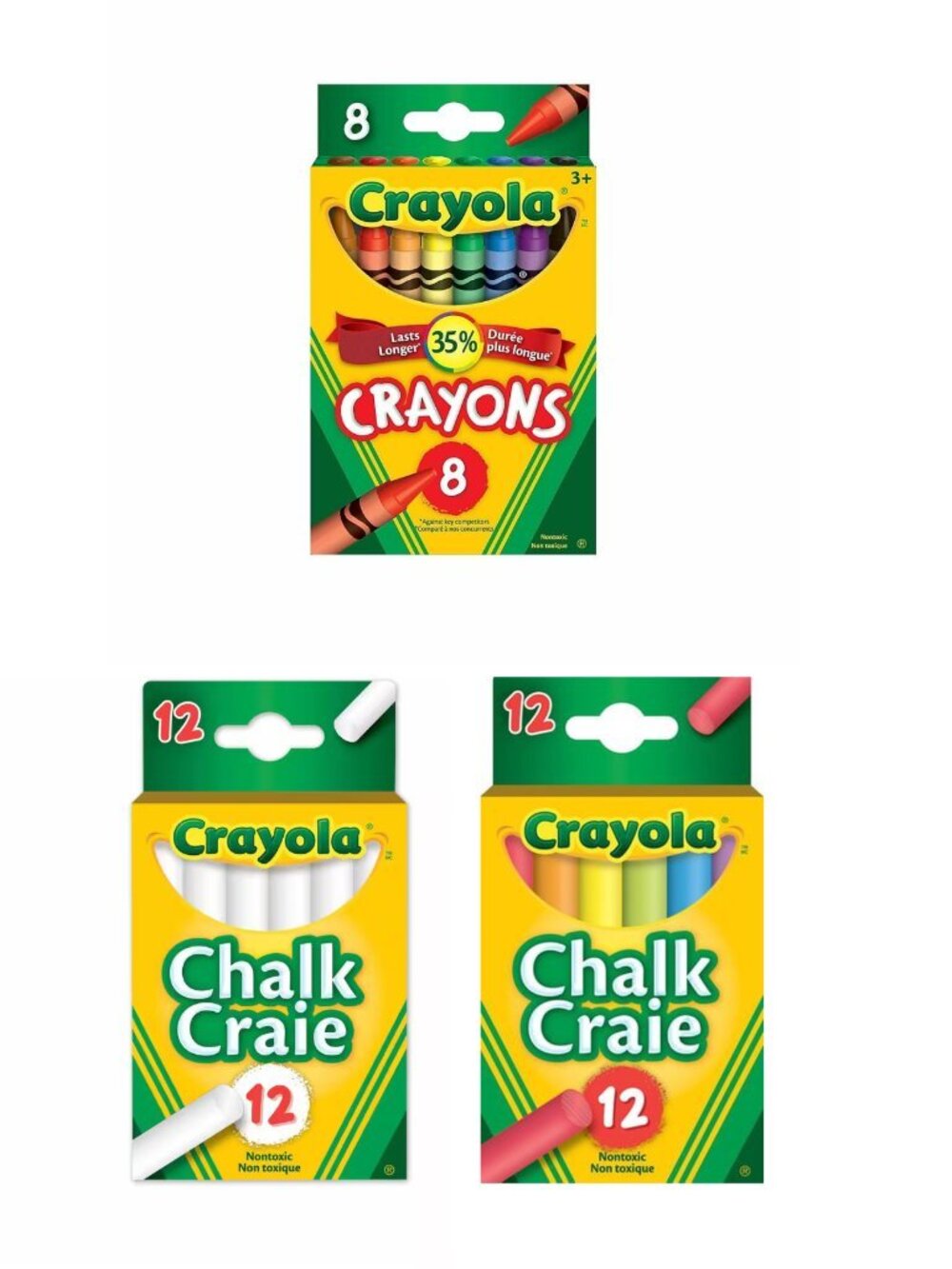 Set of 3 Crayola Coloured and White Chalk and Crayons 8ct New in Box Add-On Item
